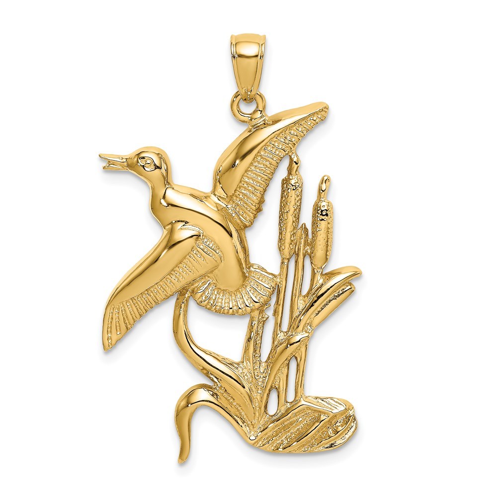 14k Yellow Gold Mini Animal Bird Duck Flying From Willow Necklace Charm Pendant